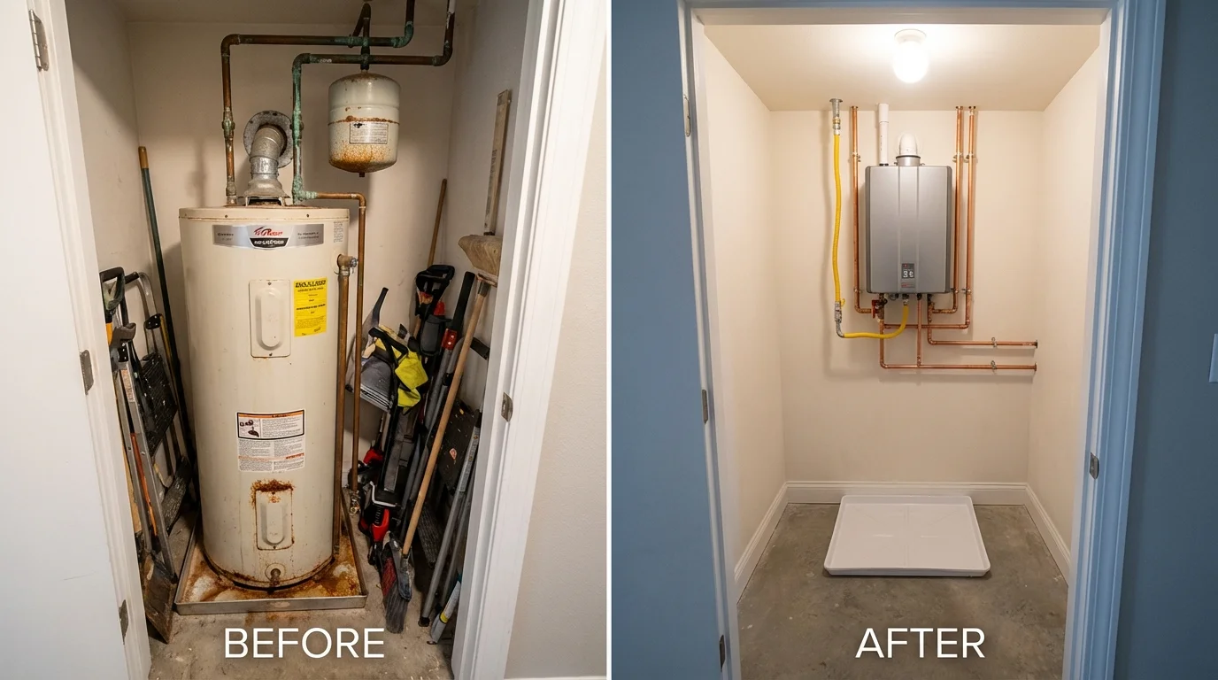 Tank water heater versus wall-mounted tankless unit comparison for Oakdale, NY homeowners