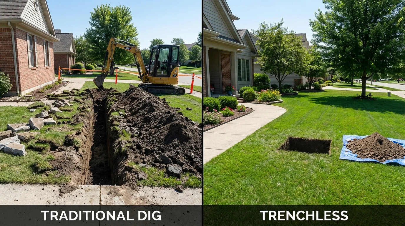 Trenchless sewer repair with minimal yard damage versus traditional excavation in Oakdale, NY